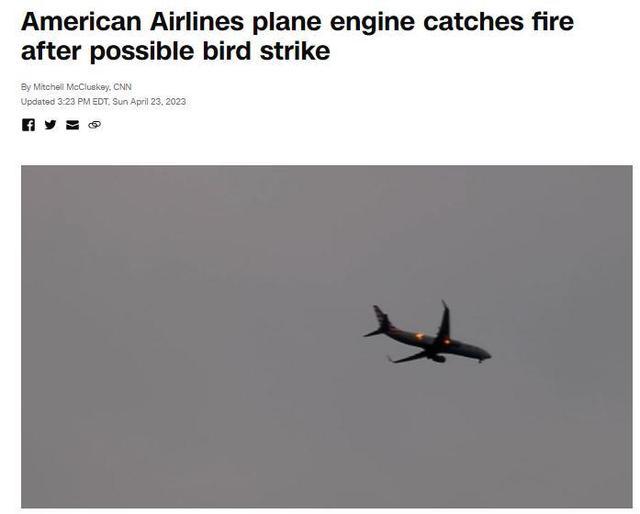 美国一客机起飞后紧急返航 疑鸟类撞击引发引擎起火